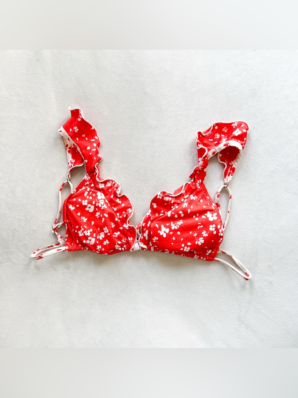 Eberjey Red Floral Ruffle Bikini Top - Medium - Picture 1 of 4